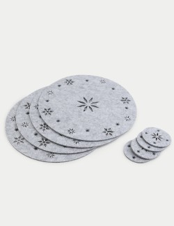 Set of 4 Felt Snowflake Placemats & 4 Coasters