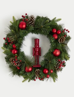 Red Nutcracker Pine Cone Wreath