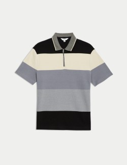 Pure Cotton Colour Block Half Zip Polo