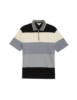 Pure Cotton Colour Block Half Zip Polo