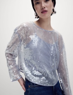 Sequin Round Neck Blouse