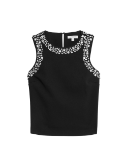 Embellished Crew Neck Sleeveless Blouse