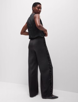 Sequin Side Stripe Wide Leg Trousers