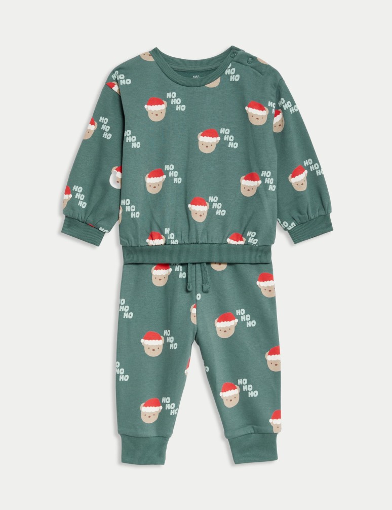 2pc Cotton Rich Santa Bear Sweat Outfit (0-3 Yrs)