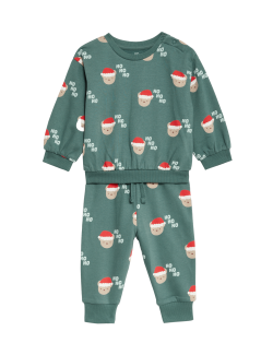 2pc Cotton Rich Santa Bear Sweat Outfit (0-3 Yrs)