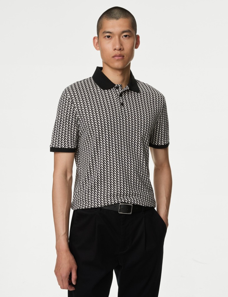 Pure Cotton Geometric Print Polo Shirt