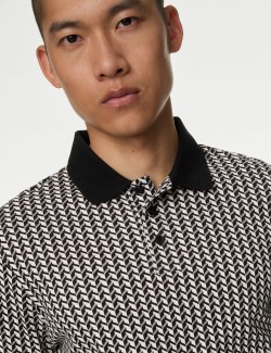 Pure Cotton Geometric Print Polo Shirt