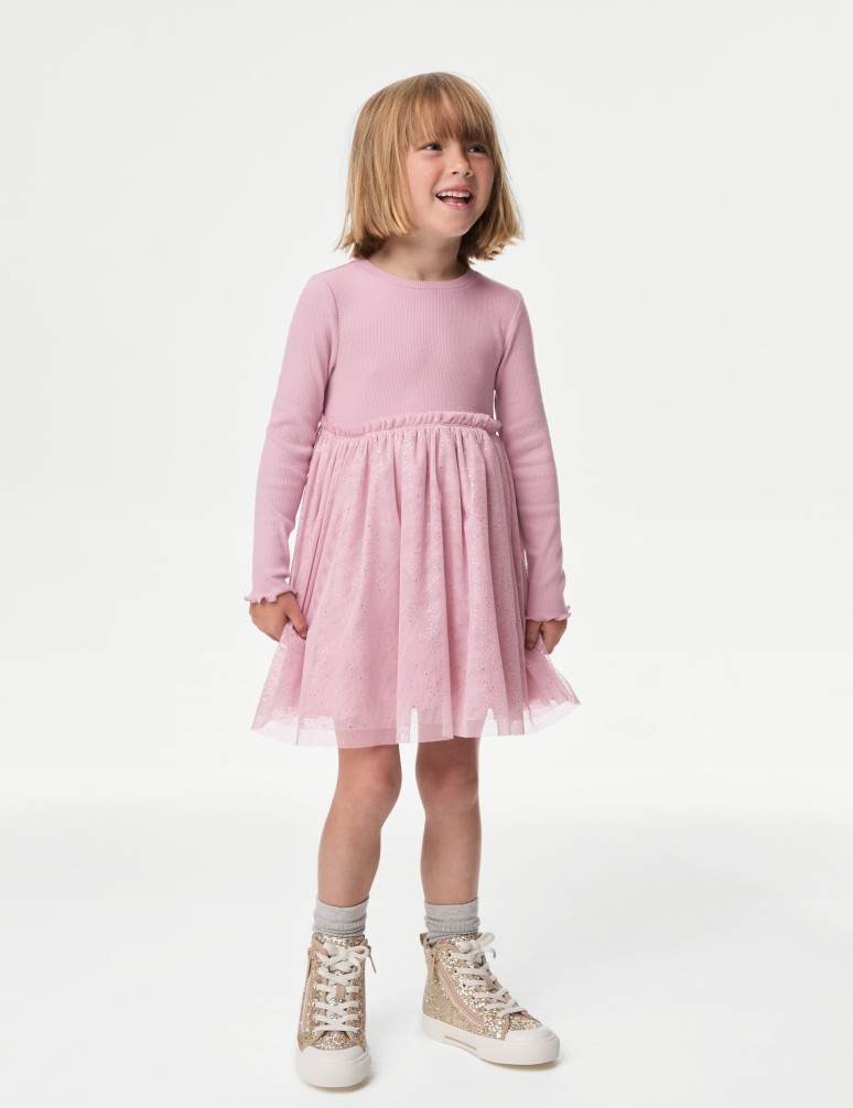 Cotton Rich Tulle Glitter Dress (1-8 Yrs)