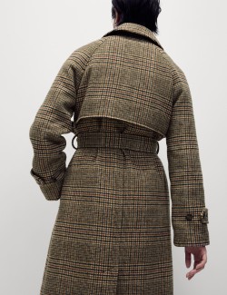 Checked Longline Trench Coat with Wool