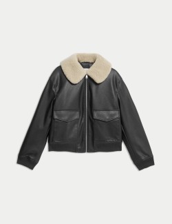 Faux Leather Aviator Jacket