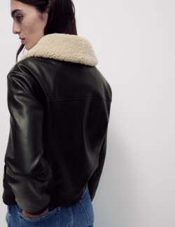 Faux Leather Aviator Jacket