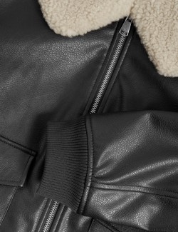 Faux Leather Aviator Jacket