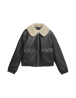 Faux Leather Aviator Jacket