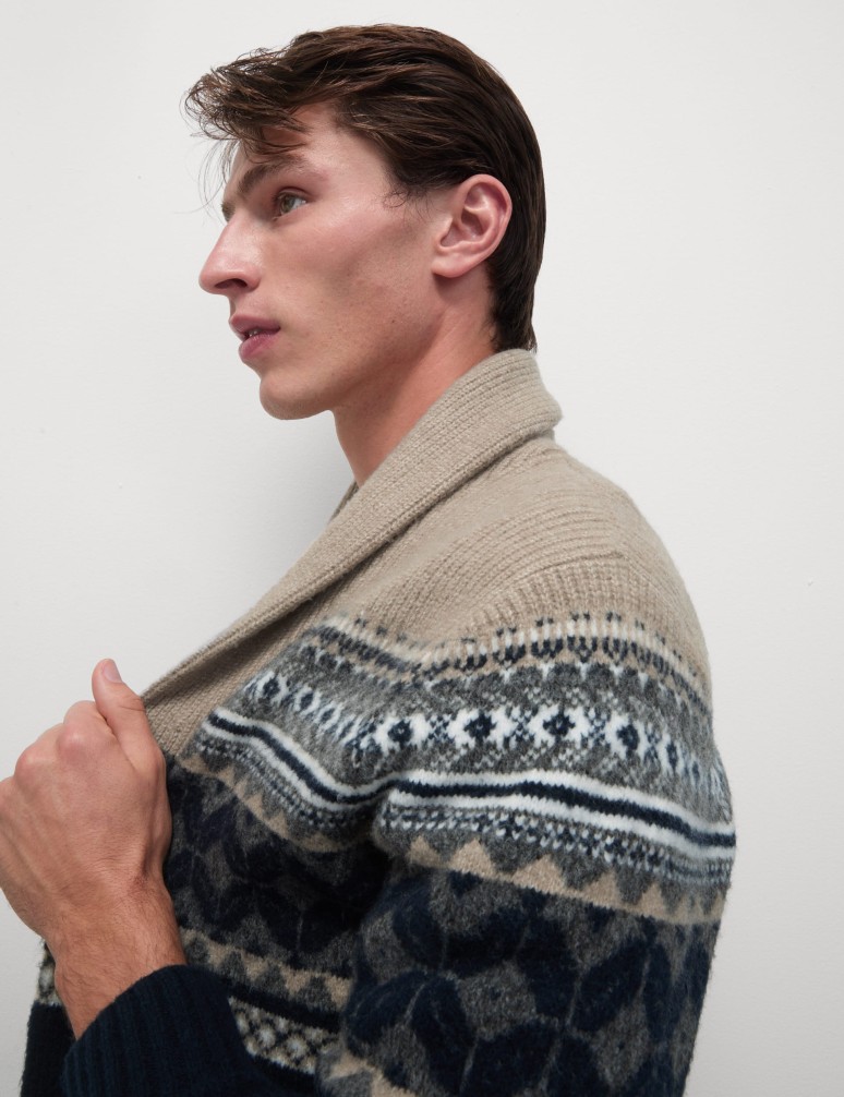 Fair Isle Shawl Collar Cardigan