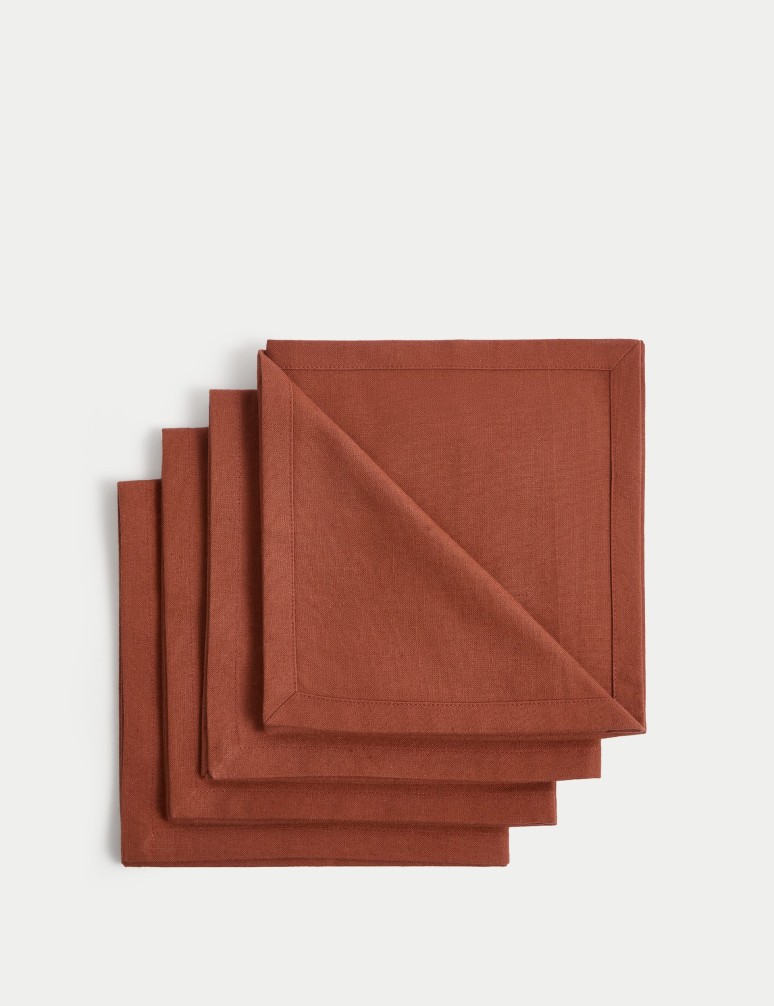 Set of 4 Cotton Rich Napkins with Linen