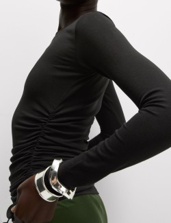 Ruched Side Crew Neck Top