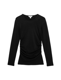 Ruched Side Crew Neck Top