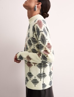 Pure Merino Wool Geometric Crew Neck Jumper