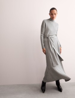 Pure Merino Wool Knitted Funnel Neck Dress