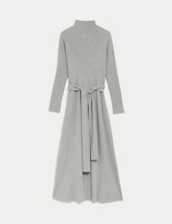 Pure Merino Wool Knitted Funnel Neck Dress