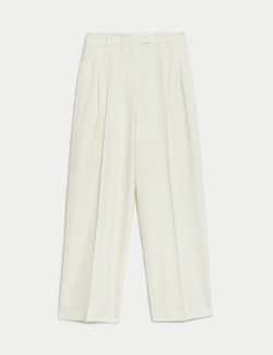 Wool Rich Pleat Front Wide Leg Trousers