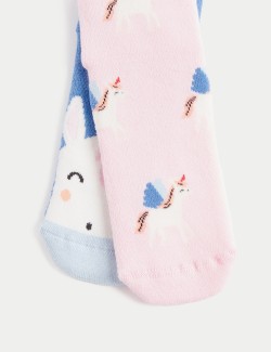 2pk Cotton Rich Terry Unicorn Slipper Socks (6 Small - 7 Large)