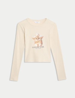 Cotton Rich Glitter Cat Top (6-16 Yrs)