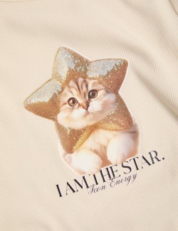 Cotton Rich Glitter Cat Top (6-16 Yrs)