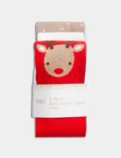 3pk Cotton Rich Christmas Tights (0 Mths-3 Yrs)