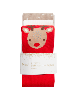 3pk Cotton Rich Christmas Tights (0 Mths-3 Yrs)