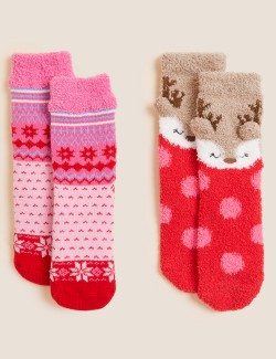 2pk Reindeer & Fair Isle Socks