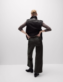 Leather Look Patch Pocket Wide Leg Trousers