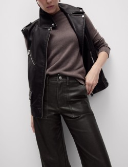 Leather Look Patch Pocket Wide Leg Trousers