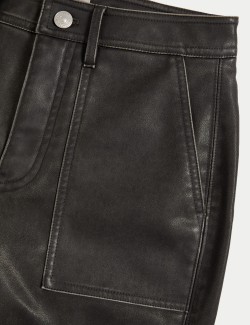 Leather Look Patch Pocket Wide Leg Trousers