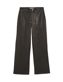 Leather Look Patch Pocket Wide Leg Trousers