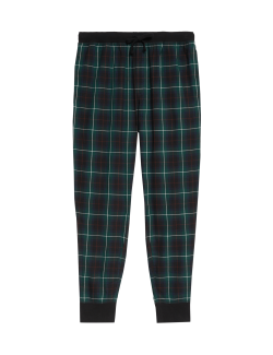 Cotton Rich Brushed Checked Jogger Bottoms