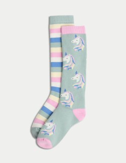 2pk Cotton Rich Unicorn Welly Socks (6 Small - 3.5 Large)