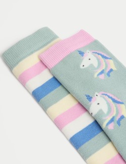 2pk Cotton Rich Unicorn Welly Socks (6 Small - 3.5 Large)