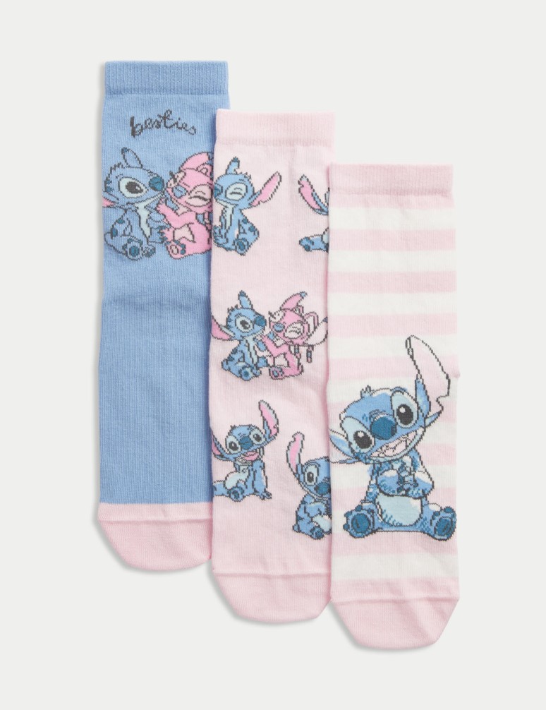 3pk Cotton Rich Lilo & Stitch™ Socks (6 Small - 7 Large)