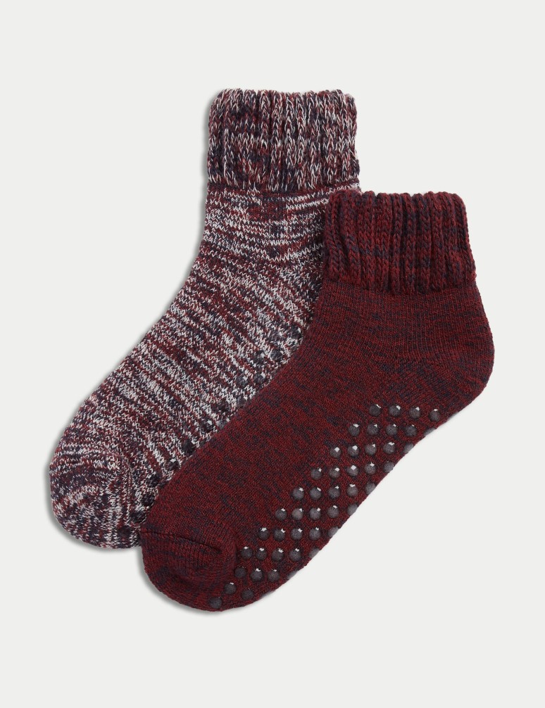 2pk Short Slipper Socks with Wool