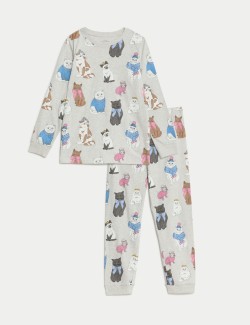 Pure Cotton Cat Print Pyjamas (6-16 Yrs)