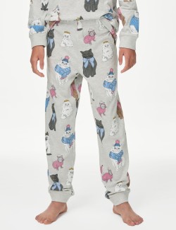 Pure Cotton Cat Print Pyjamas (6-16 Yrs)