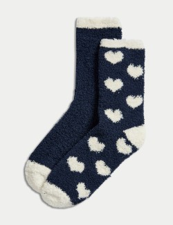 2pk Cosy Heart & Plain Fluffy Socks