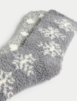 2pk Cosy Snowflake Fluffy Socks