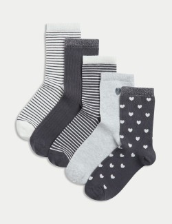 5pk Cotton Rich Patterned Socks (6 Small - 7 Large)