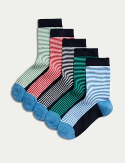 5pk Cotton Rich Striped Socks (6 Small - 7 Large)