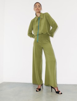 Pure Silk Wide-Leg Trousers