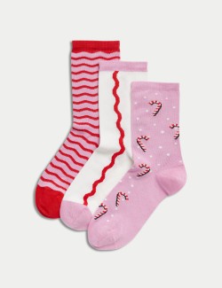 3pk Sumptuously Soft™ Candy Cane Ankle Socks