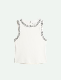 Embellished Ribbed Top