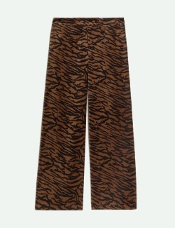 Velvet Animal-Print Wide-leg Trousers